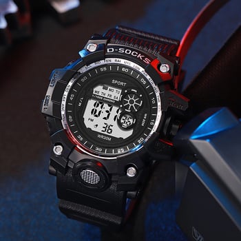 Ceas sport digital pentru bărbați, mișcare electronică, rezistent la stropi, cadran rotund, carcasă din plastic