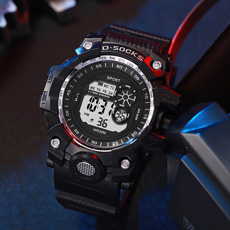 Ceas sport digital pentru bărbați, mișcare electronică, rezistent la stropi, cadran rotund, carcasă din plastic