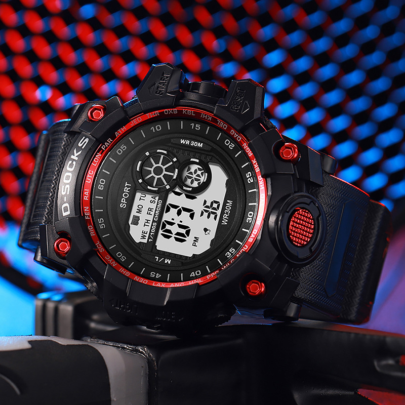 Ceas sport digital pentru bărbați, mișcare electronică, rezistent la stropi, cadran rotund, carcasă din plastic