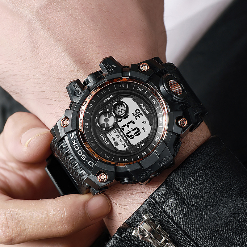 Ceas sport digital pentru bărbați, mișcare electronică, rezistent la stropi, cadran rotund, carcasă din plastic