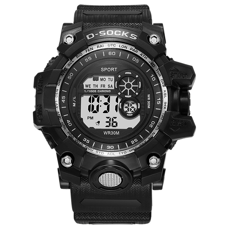 Ceas sport digital pentru bărbați, mișcare electronică, rezistent la stropi, cadran rotund, carcasă din plastic