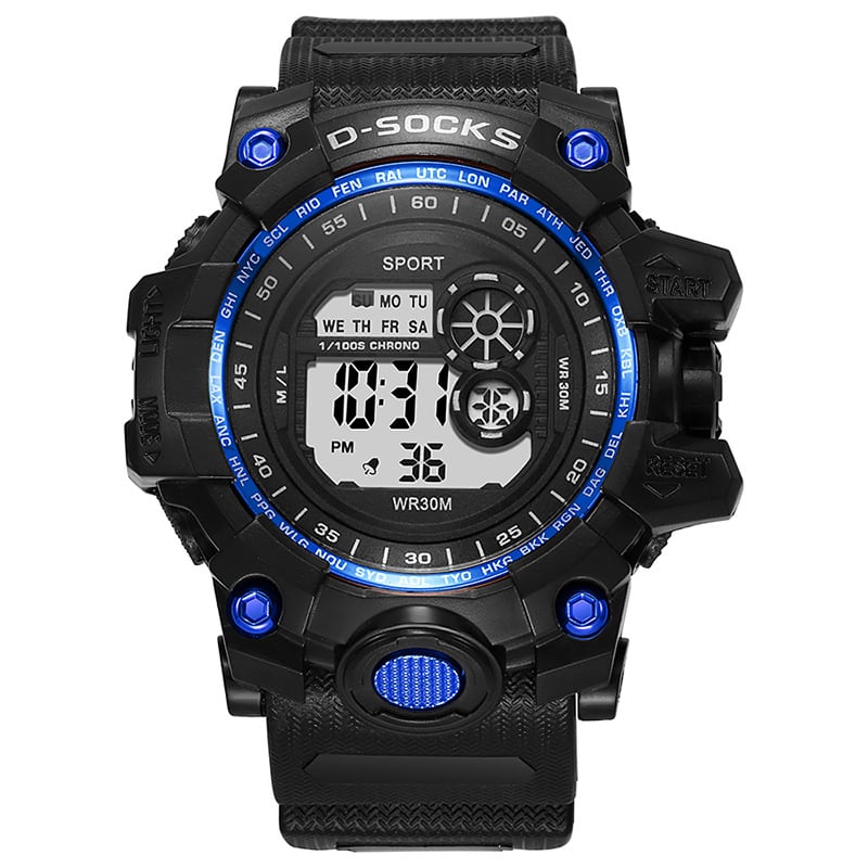 Ceas sport digital pentru bărbați, mișcare electronică, rezistent la stropi, cadran rotund, carcasă din plastic