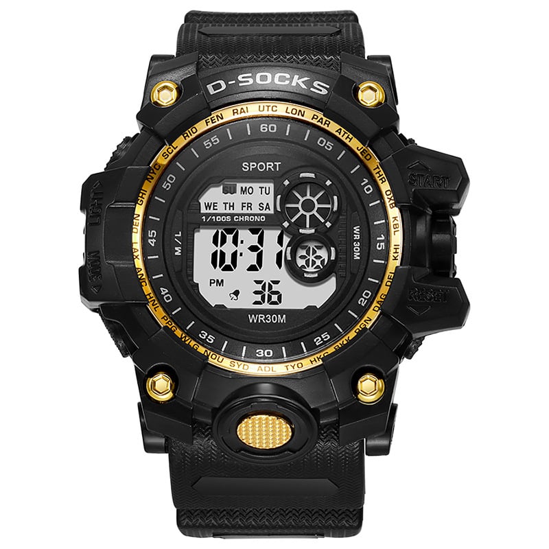 Ceas sport digital pentru bărbați, mișcare electronică, rezistent la stropi, cadran rotund, carcasă din plastic