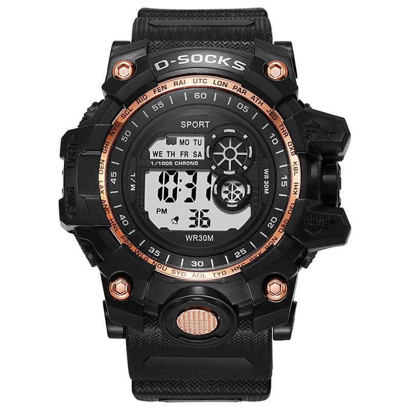 Ceas sport digital pentru bărbați, mișcare electronică, rezistent la stropi, cadran rotund, carcasă din plastic