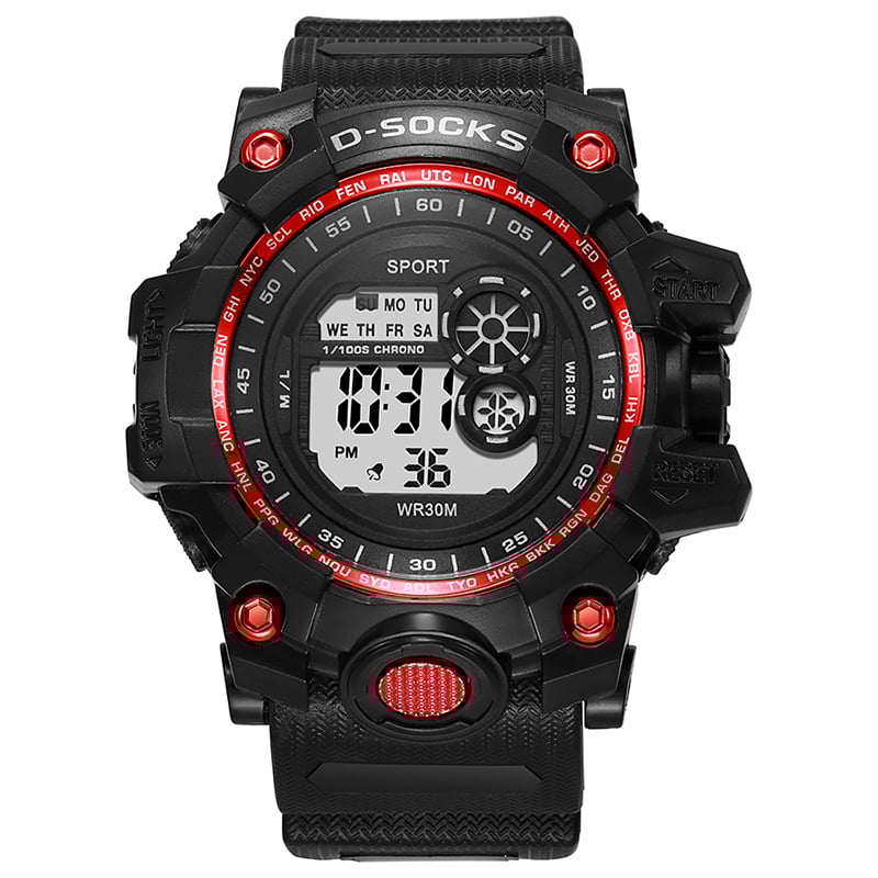 Ceas sport digital pentru bărbați, mișcare electronică, rezistent la stropi, cadran rotund, carcasă din plastic