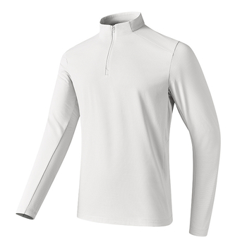 Tricou sport pentru bărbați cu guler înalt, poliester respirabil, mâneci lungi, croială slim fit