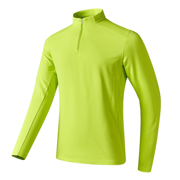 Tricou sport pentru bărbați cu guler înalt, poliester respirabil, mâneci lungi, croială slim fit