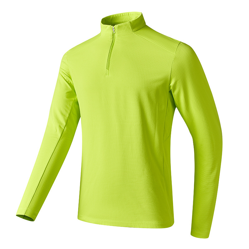 Tricou sport pentru bărbați cu guler înalt, poliester respirabil, mâneci lungi, croială slim fit