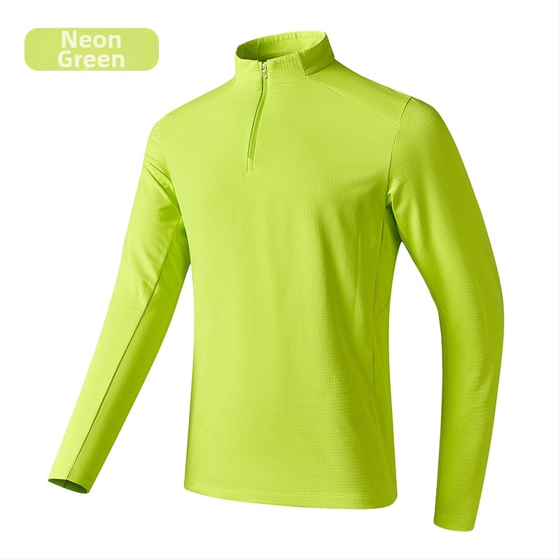 Tricou sport pentru bărbați cu guler înalt, poliester respirabil, mâneci lungi, croială slim fit