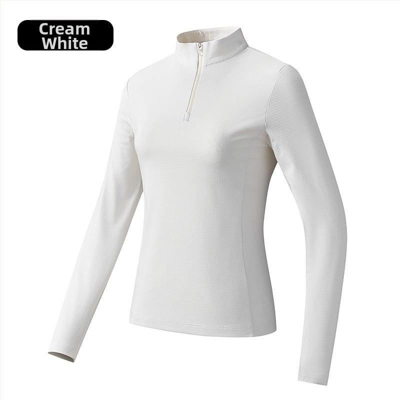 Tricou sport pentru bărbați cu guler înalt, poliester respirabil, mâneci lungi, croială slim fit