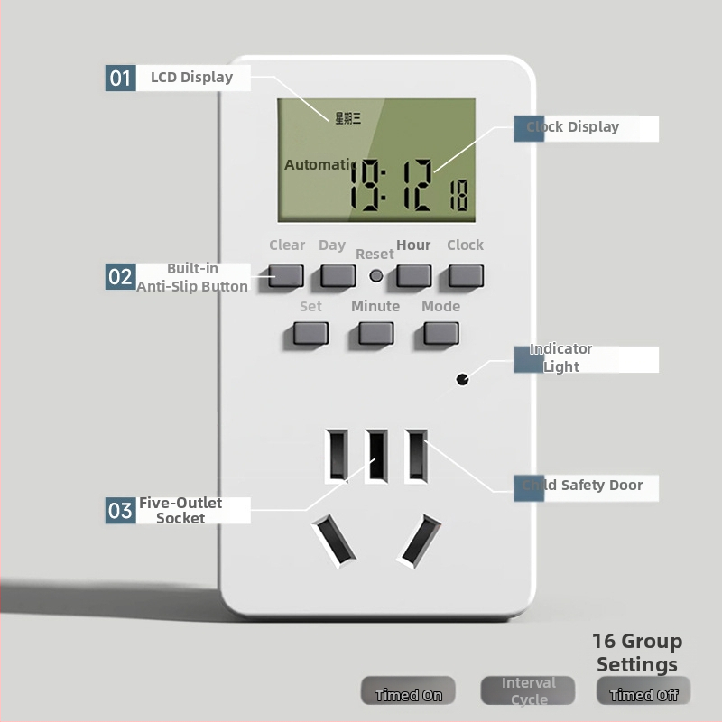 Išmanus laikmačio lizdo jungiklis su automatine išjungimo funkcija vandens šildytuvui ir akvariumo cirkuliacijai
