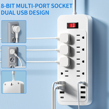 8 lizdų USB maitinimo juosta su įtampos apsauga, 110V, 10A