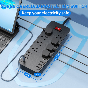 8 lizdų USB maitinimo juosta su įtampos apsauga, 110V, 10A