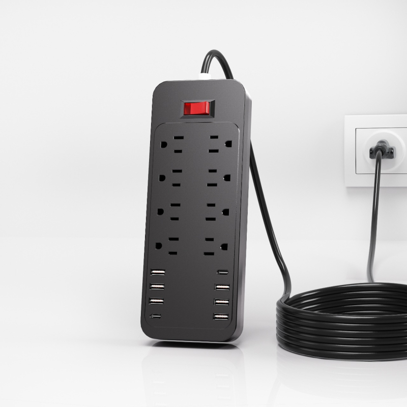 8 lizdų USB maitinimo juosta su įtampos apsauga, 110V, 10A