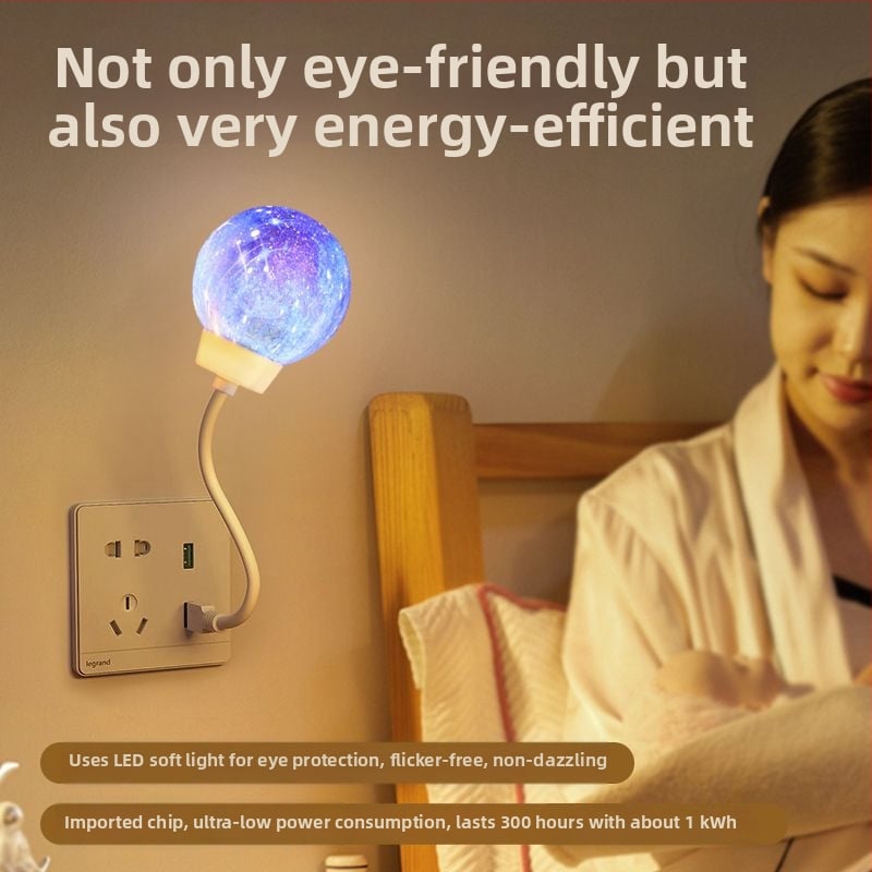 Naktinė lemputė su USB maitinimu, 110V, stiklinis gaubtas, geometrinis 3D dizainas