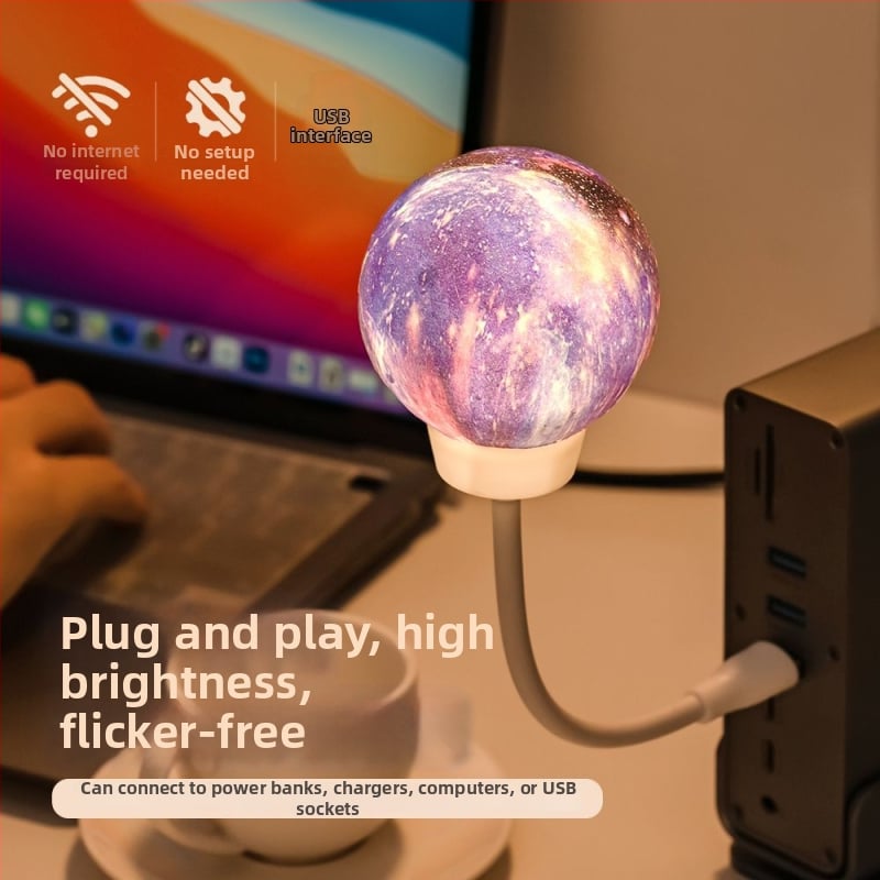 Naktinė lemputė su USB maitinimu, 110V, stiklinis gaubtas, geometrinis 3D dizainas