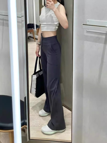 Pantaloni largi cu talie înaltă, țesătură nylon-spandex, țesătură subțire, croială dreaptă, stil casual, primăvara 2025