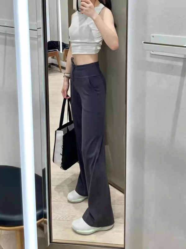 Pantaloni largi cu talie înaltă, țesătură nylon-spandex, țesătură subțire, croială dreaptă, stil casual, primăvara 2025