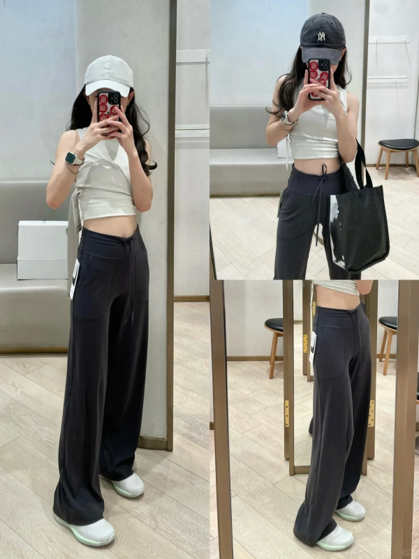 Pantaloni largi cu talie înaltă, țesătură nylon-spandex, țesătură subțire, croială dreaptă, stil casual, primăvara 2025