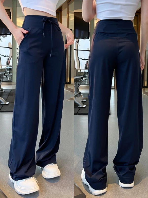 Pantaloni largi cu talie înaltă, țesătură nylon-spandex, țesătură subțire, croială dreaptă, stil casual, primăvara 2025