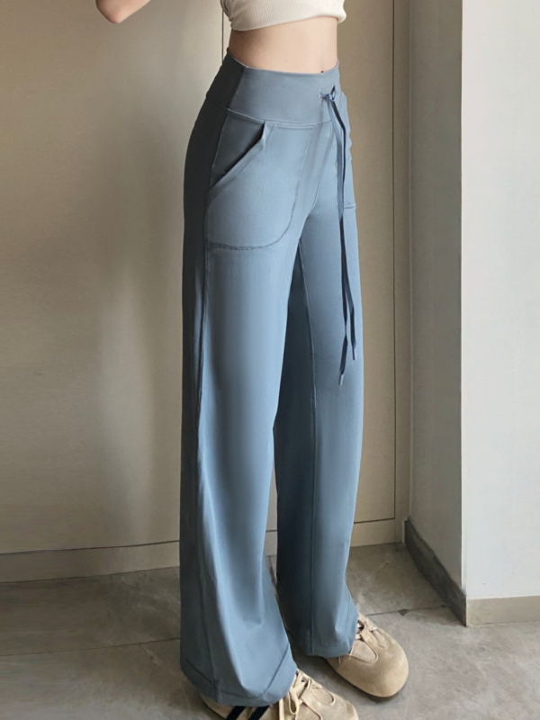 Pantaloni largi cu talie înaltă, țesătură nylon-spandex, țesătură subțire, croială dreaptă, stil casual, primăvara 2025