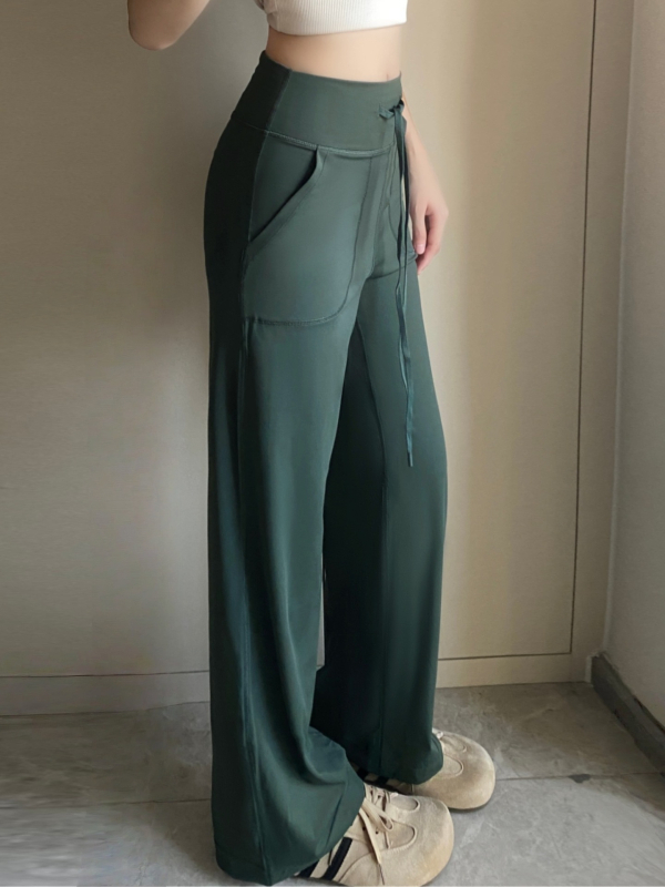 Pantaloni largi cu talie înaltă, țesătură nylon-spandex, țesătură subțire, croială dreaptă, stil casual, primăvara 2025