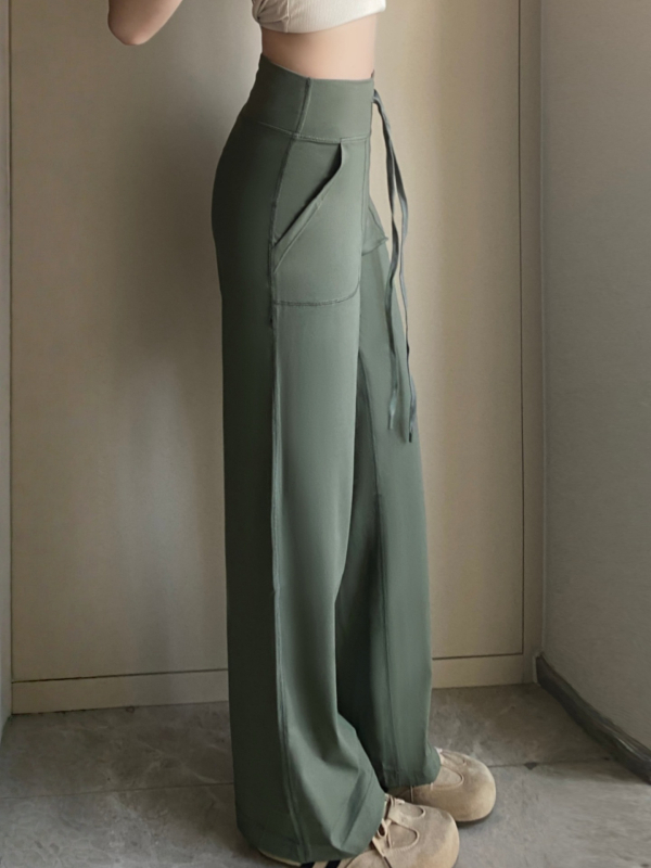 Pantaloni largi cu talie înaltă, țesătură nylon-spandex, țesătură subțire, croială dreaptă, stil casual, primăvara 2025