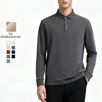 Polo särk pikkade varrukatega, kitsa lõikega, antibakteriaalse puuvillaseguga, kortsuvaba