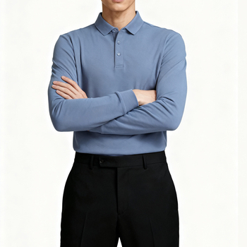 Поло риза с дълги ръкави, тясна кройка, антибактериална памучно-смесена материя, без бръчки