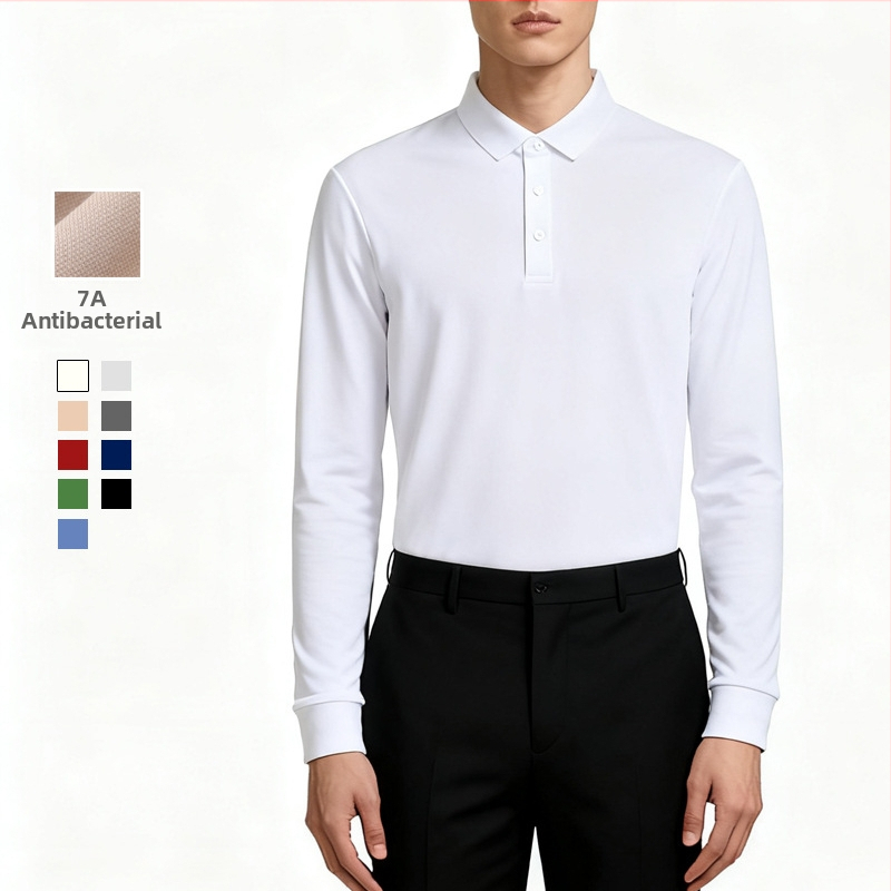 Polo särk pikkade varrukatega, kitsa lõikega, antibakteriaalse puuvillaseguga, kortsuvaba