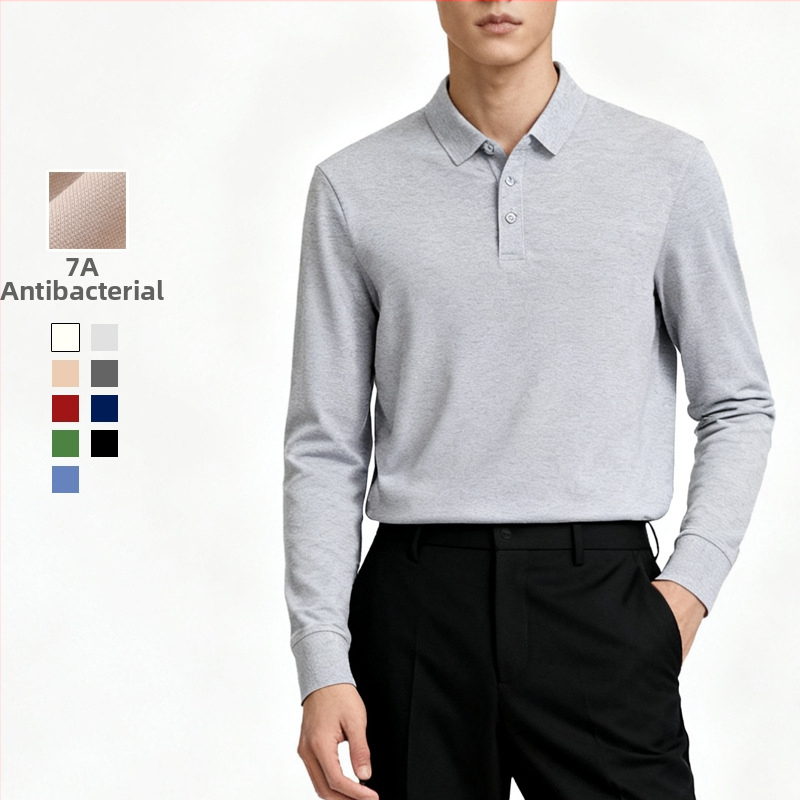 Polo särk pikkade varrukatega, kitsa lõikega, antibakteriaalse puuvillaseguga, kortsuvaba