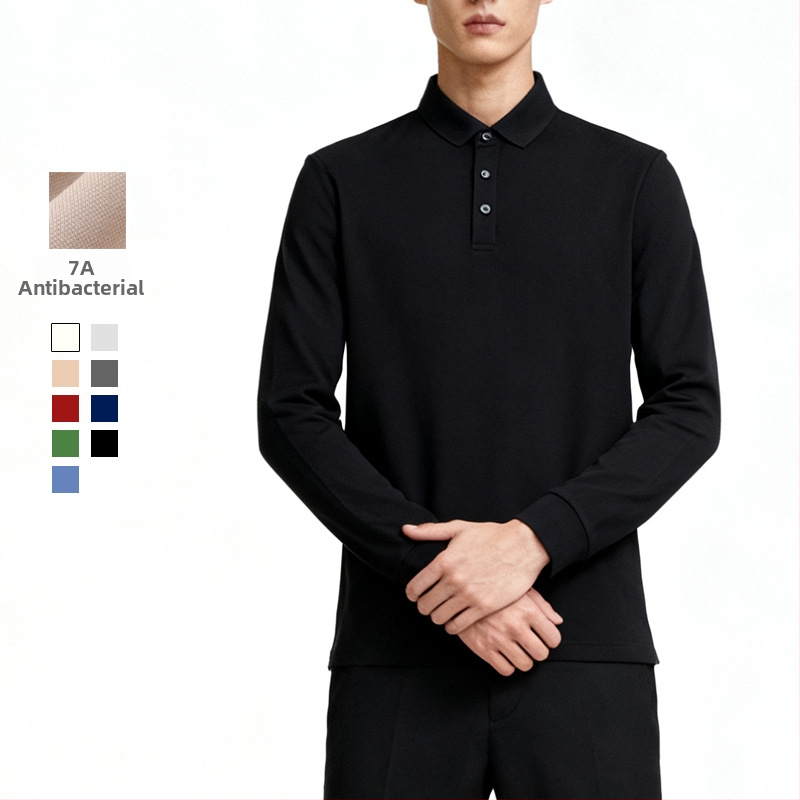 Polo särk pikkade varrukatega, kitsa lõikega, antibakteriaalse puuvillaseguga, kortsuvaba