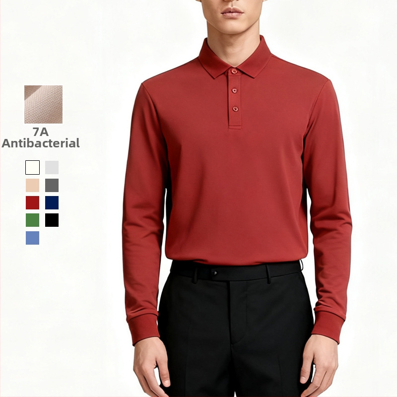 Polo särk pikkade varrukatega, kitsa lõikega, antibakteriaalse puuvillaseguga, kortsuvaba