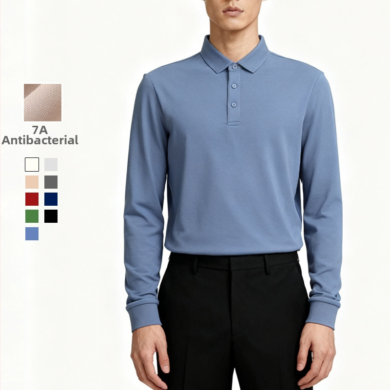 Polo särk pikkade varrukatega, kitsa lõikega, antibakteriaalse puuvillaseguga, kortsuvaba