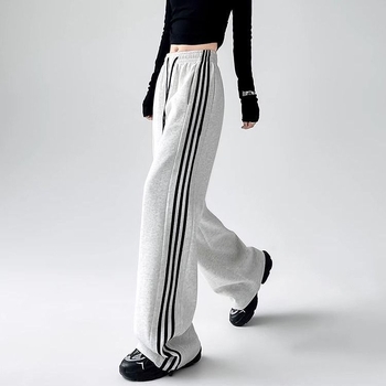 Casual hlače ravnog kroja, prugasti uzorak, vunena tkanina, dugačke, za žene, patchwork stil