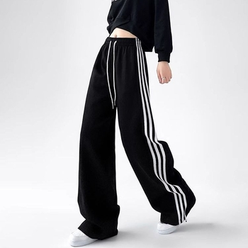 Casual hlače ravnog kroja, prugasti uzorak, vunena tkanina, dugačke, za žene, patchwork stil