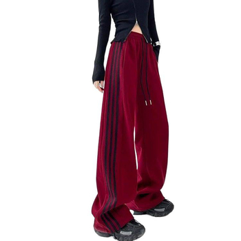 Casual hlače ravnog kroja, prugasti uzorak, vunena tkanina, dugačke, za žene, patchwork stil