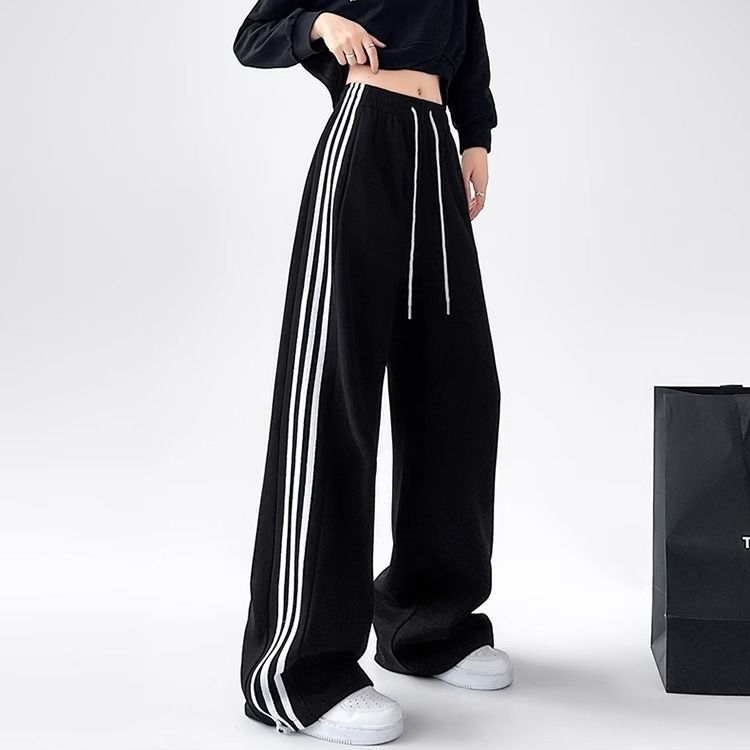 Casual hlače ravnog kroja, prugasti uzorak, vunena tkanina, dugačke, za žene, patchwork stil