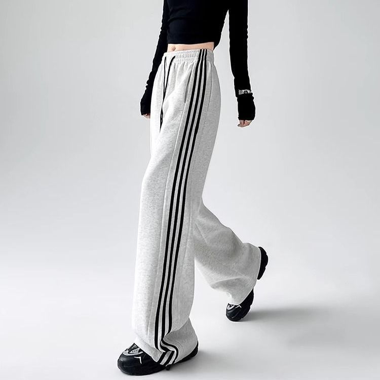 Casual hlače ravnog kroja, prugasti uzorak, vunena tkanina, dugačke, za žene, patchwork stil