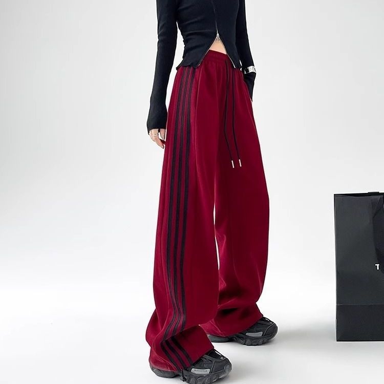 Casual hlače ravnog kroja, prugasti uzorak, vunena tkanina, dugačke, za žene, patchwork stil