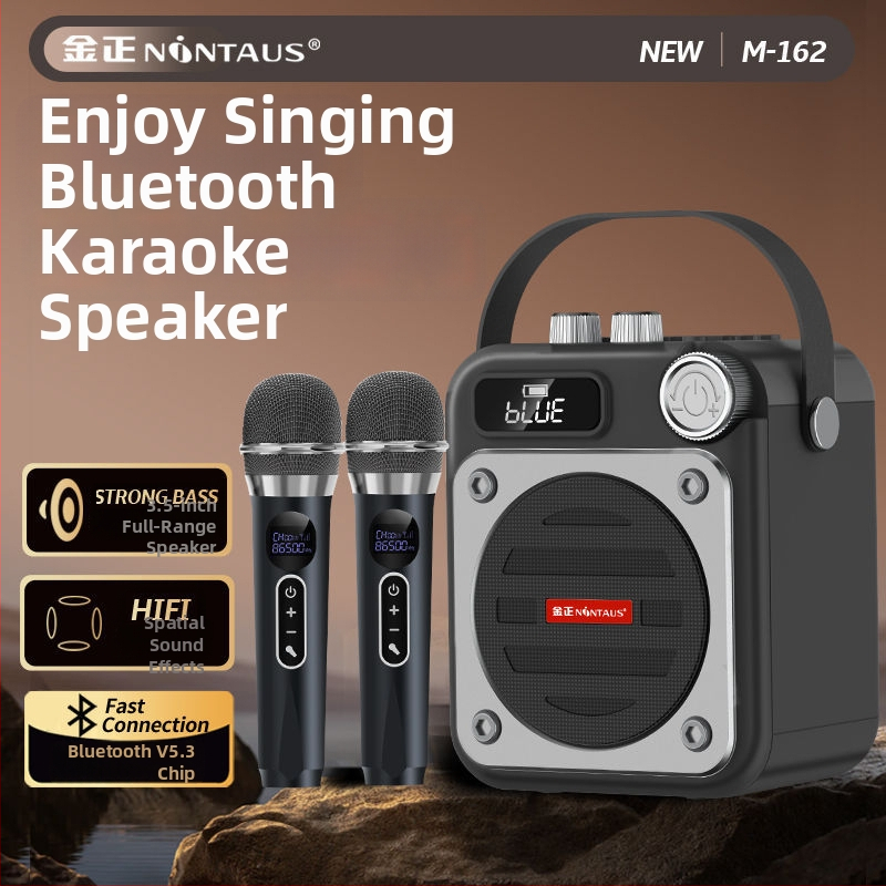 Karaoke mikrofons un skaļrunis vienā ierīgā ar Bluetooth, USB un kartes slotu — 100 Hz–20 kHz, SNR ≥70 dB, plastmasas korpuss, IPX7