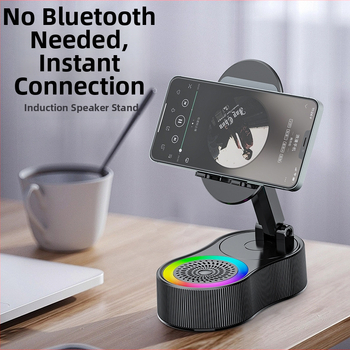 Tālruņa turētājs ar iebūvētu akumulatoru un bezvadu Bluetooth skaļruņu sistēmu — Bluetooth 5.3, akumulatora jauda 1200–2000 mAh, jauda 5W, frekvenču diapazons 100 Hz–20 kHz, darbības attālums 10 m