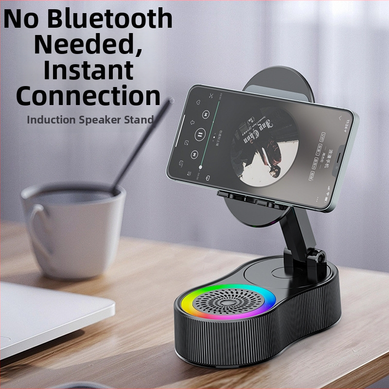 Tālruņa turētājs ar iebūvētu akumulatoru un bezvadu Bluetooth skaļruņu sistēmu — Bluetooth 5.3, akumulatora jauda 1200–2000 mAh, jauda 5W, frekvenču diapazons 100 Hz–20 kHz, darbības attālums 10 m