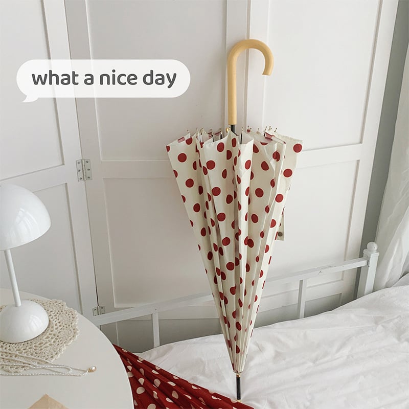 Dvivietis skėtis su ilgu mediniu rankena, 16 rėmų, geležinis rėmas, pusiau automatinis atidarymas, 190T audinys