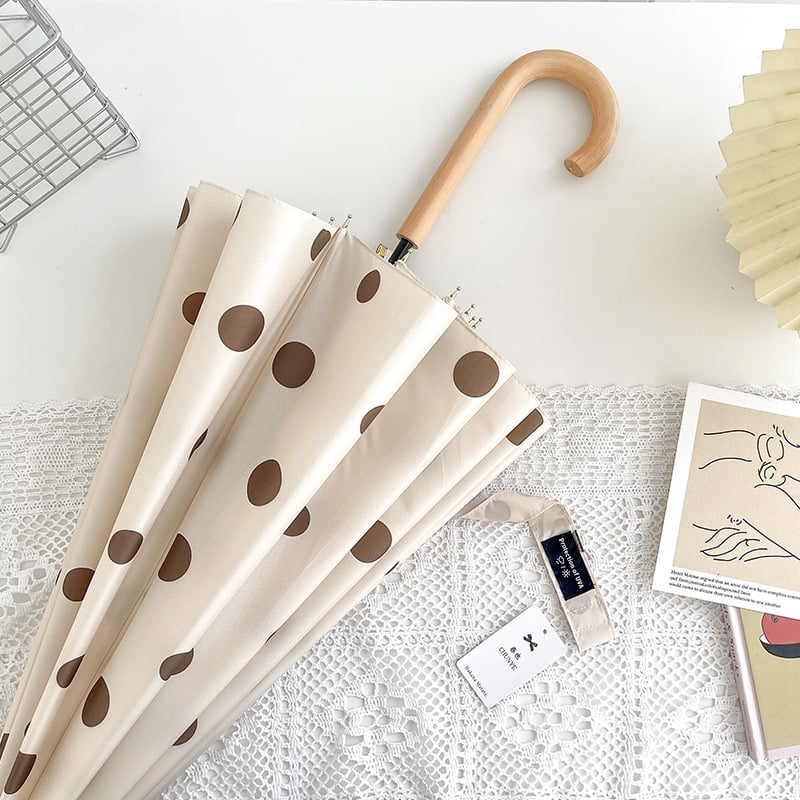 Dvivietis skėtis su ilgu mediniu rankena, 16 rėmų, geležinis rėmas, pusiau automatinis atidarymas, 190T audinys