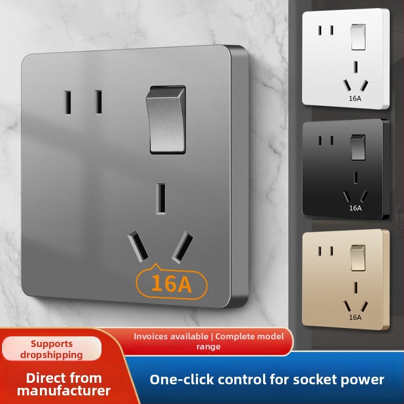 Zidni panel prekidača i utičnice s jednim upravljačem, pet rupa, 10A, 220-250V AC, kontakti od fosfor-bronza, CCC certifikat