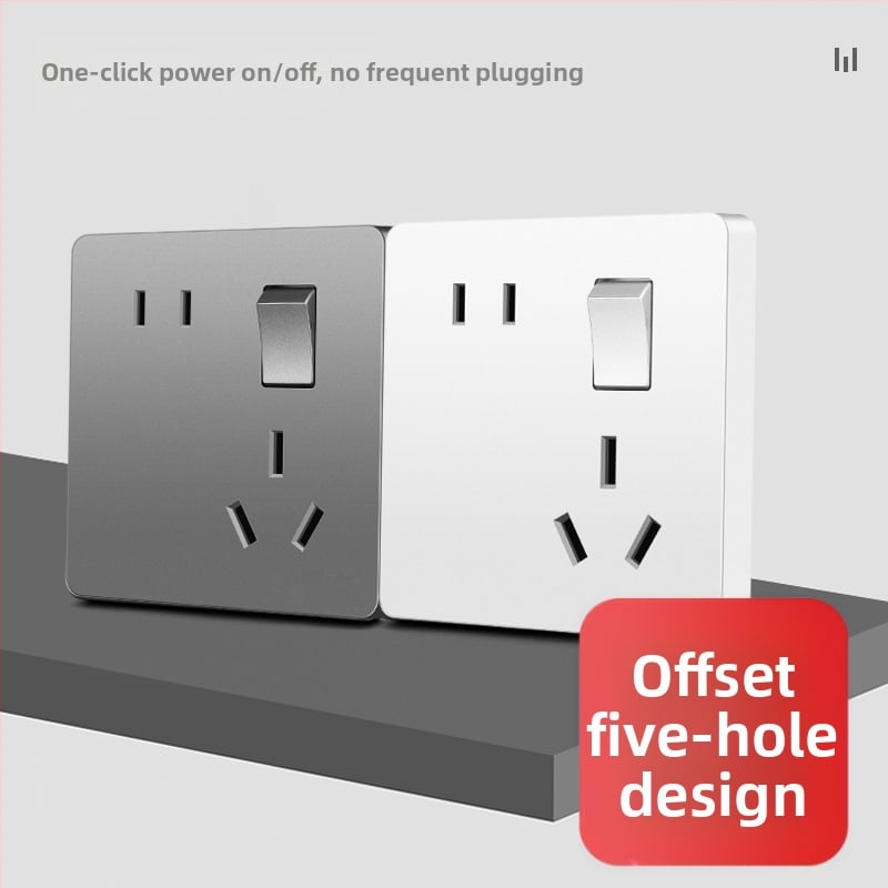 Sienos įrengiamas jungiklio ir kištukų skydelis su vienvaldikliu, penkių skylių, 10A, 220-250V AC, fosforo bronzos kontaktai, CCC sertifikatas