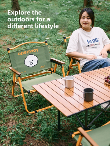 Sklopiteľná kempingová stolička a stolička, štýl Kermit; Materiály: Oxford látka a karbónová oceľ; Sklopiteľná: Áno; Prispôsobenie: Áno