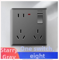 Sienas slēdža kontaktu paneļš, 1 grupas ar 8 atverēm, 86. tips, sienas uzstādīšana, Jaunais nacionālais standards, 10A, AC250V