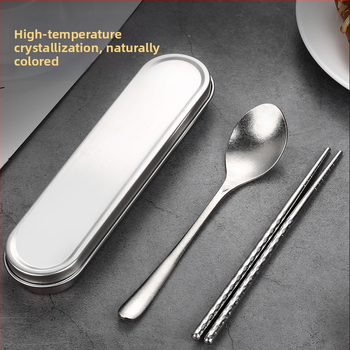 Švarus titano stalo įrankių rinkinys su šaukštu ir lazdelėmis — ultra lengvas, Hemp Wheel poliravimas, minimalistinis stilius